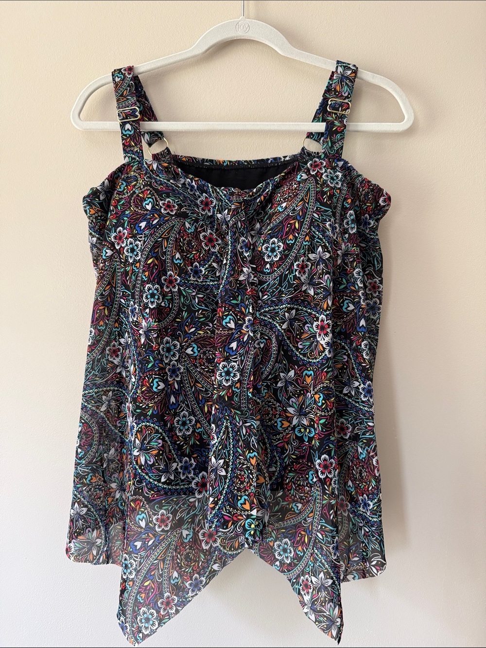 Paisley Floral Black Swim Cami with Adjustable Straps